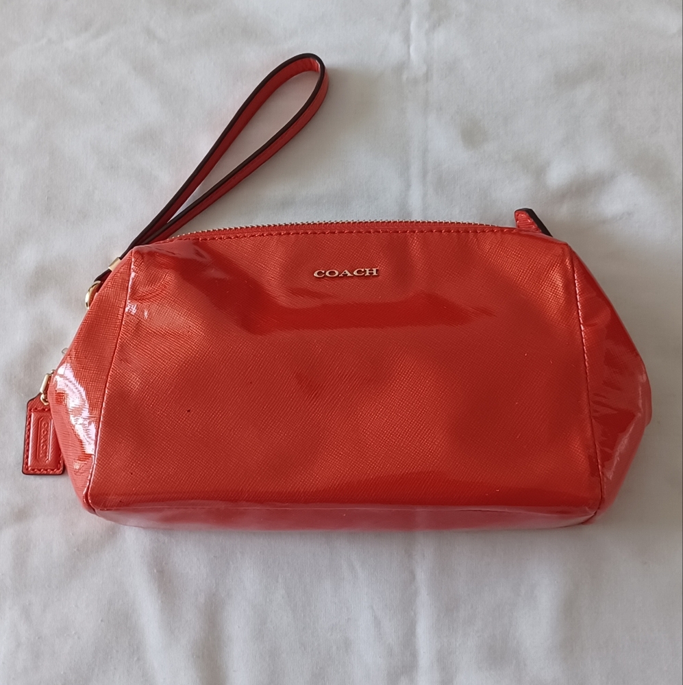 Coach Patent Leather Orange Wristlet Mini Bag